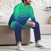 Fatos masculinos verde para cor azul mudança gradual conjunto de pijama de manga comprida com calças de flanela de algodão e manga comprida