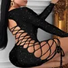 Sexy Glitter Lace-Up Sequins Dress Bodycon Dress plus size women clothing225o