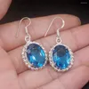 Dangle Oorbellen Hermosa Gushing Glanzende Blauwe Topaas Aankomst Zilver Kleur Sieraden Geschenken Drop Voor Vrouwen Meisjes 1 5/8 Inch FQ261