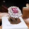 Cluster Rings 925 Silver Ring for Women's Luxury Diamond Pink Zircon High-Quality Party Jewelry Bridal Wedding Anniversary Gift