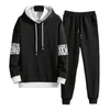 Tracksuits masculinos Color-blocking Sweat Pants Set Color Block Hooded Jogger Sportswear elegante com cordão longo