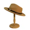 Basker lilla vridning kant breda brim kaffe läder turkos band kvinnlig kvinnlig ull filt cap fedora panama jazz bowler hatt 57 cm