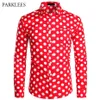 Red Mens Polka Dot Shirt Casual Button Up Dress Shirts Men Chemise Homme Party Club Male Shirts Garden Point Camisas Masculina X12271K