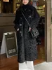 Femmes fourrure UCXQ élégant noir laine d'agneau manteaux amples tempérament épais chaud Long Faux pardessus 2023 automne hiver 23A4234