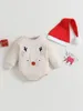 Barboteuse mignonne imprimée du père noël, combinaison avec chapeau assorti, tenue festive de noël 2 pièces pour bébés garçons et filles