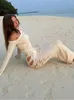 Повседневные платья с высокой талией Vestidos, модный халат для пляжного отдыха 2023, осень-зима, женское сексуальное трикотажное длинное платье с вырезами, однотонное платье