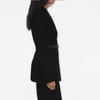 Costumes de femmes 23 manteau en laine noire de piste noire à manches longues à manches longues à manches longues Classiques de la ceinture de tempérament Style