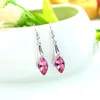 Dangle Earrings Dark Pink Blue Water-drop Crystal Drop For Women Trendy Silver Color Rhinestones Hook Ear Jewelry