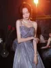 Party Dresses Starry Sky Evening Dress Summer Blue Long Sequins One Shoulder Host Choral Command Female Birthday Sling
