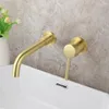 Bathroom Sink Faucets Luxury Brushed Golden Tap Wall Mounted Basin Faucet Solid Brass & Cold Mixer Bathtub