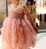 Dziewczyna sukienki dziewczyny urocze tutu Baby Pink Princess Party Bez rękawów Pasek Ruffle Summer Bubble Sukienka 1-6y
