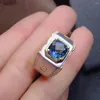 Pierścienie klastra Prawdziwy i naturalny niebieski topaza ring Man 925 Srebrny klejnot 8 8 mm dla mężczyzn drobna rękodzieła biżuteria