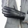 Gants à cinq doigts hommes gants d'hiver chauds gants de fourrure de mouton véritable pour hommes fourrure de chèvre thermique cachemire gants de neige en cuir véritable manuel 231027