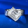 Küme halkaları Springlady moda 925 Sterling Gümüş Emerald Cut 8 10 mm Lab Safir Taş Açık Yüzük Kadın Hediyeleri Mücevherleri