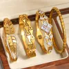 Bangle Aensoa incrustado zircão pulseiras de aço inoxidável pulseiras para mulheres coração estrela folha cristal charme cor ouro acessórios presente