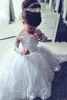 Robes de fille blanche princesse fleur pour les mariages paillettes dentelle Appliques robe de première Communion manches longues robes de fête d'anniversaire