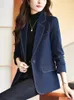 Ternos femininos vintage senhoras formal azul blaze casaco preto feminino manga longa único botão fino trabalho de negócios usar jaqueta cinza