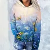 Sweat à capuche pour femme, manteau ample à manches longues, imprimé en 3D, paysage floral, automne/hiver, 2023