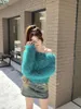 Kvinnors tröjor Autumn Winter Faux Mink Hair Slash Neck Loose Short Sweater Lady Chic Solid Color Fuzzy Long Sleeve Pullover Jumper