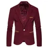 Men's Suits Men Suit Coat Corduroy Long Sleeves Single Button Cardigan Slim Fit Lapel Contrast Color Formal Business Groom Wedding