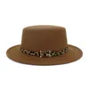 Berets Herbst Leopard Gürtel Boater Woolen Fedora Hut Frauen Männer Europäische US Fat Top Party Filz Kappe Outdoor Sonne