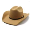 Beralar Vintage Western Cowboy Şapkası ile Kara Kemer Erkekler ile Keçe Fedora Kadınları Caz Kova Kız Cap Cloche Sombrero Hombre Caps