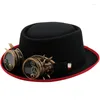 Baskar Steampunk Flat Top Hat For Women Men med Goggles Halloween Cosplay Party Costum Cap Gotic Vintage Accessory