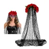 Bandanas Frcolor Rose Flower Crown Costume pannband för kvinnor Halloween Party med Mesh Sequin Mask