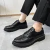 Dress Shoes 2023 Spring Autumn Vintage British Men Leather Business Formal Loafers Black Wedding Brogue Designer Luxury