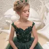 Robes de fille fleur vert foncé pour les mariages Tulle Appliques dentelle col perlé première Communion taille 1-16Y