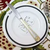 Knives 4 Pcs/set Vintage Western Gold Plated Dinnerware Dinner Fork Knife Set Golden Cutlery Stainless Steel Engraving Tableware