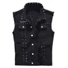 Moda High Street Uomo Gilet di jeans Stile punk Rivetto Jeans Gilet Plus Size M-5XL Giacca di jeans senza maniche da moto maschile Nero197H