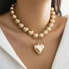 Punk Big Love Heart Pendant Choker Necklace for Women Vintage Chunky Heavy Beads Chain Grunge Jewelry Men