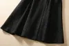 2023 Autumn Black Solid Color Panelled Tweed Dress Short Sleeve Notched-Lapel Buttons Midi Casual Dresses S3S200921