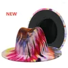 Baretten Dames Klassieke Brede Rand Panamahoed Tie Dye Dames Floppy Fedora Heren Speciale Stijl Met Zwarte Ketting 2023