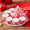 Teaware Sets Chinese Paper Cut Wedding Ceramics Supplies BRIDE Gift Teapot Tea Cup Happy Set