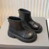 Botas Otoño Invierno Niñas Niños Suave Fondo Negro Cuero Cremallera Casual Cálido Niños Algodón Moda Versátil