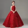 Kız Elbiseler Sapıkları Düğün Yuflu Boyun İçin Çiçek Solsuz Prenses Prageant Elbise Zemin Uzunluğu Toddler Kız Parti Balyoyu