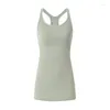Aktiva skjortor LU2023 Sports Fitness Cropped Top inbyggd Bra Yoga ärmlös tank Fast färg snabbtork