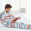 Men's Tracksuits Colorful Stripes Long-Sleeved Pajama Set With Cotton Flannel Men Pants And Long Sleeve