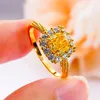 Cluster Rings Luxury 1 Yellow High Carbon Diamond Topaz Ring For Women S925 Sterling Silver Au750 18K Gold Plated Wedding Fine Jewelry