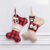 42*26CM PET Dog Bone Paw Paw Christmas Stocking Ornaments Burlap Plaid Xmas Tree Torby