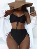 Damenbadbekleidung Sexy Badeanzug Badende Hohe Taille 2023 Frauen Sommer Rüschen Brasilianisches Schwimmen 2 Stück Set Bikini Leopardenmuster Badeanzug