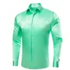 Camicie casual da uomo Cravatta alta Camicia elegante a maniche lunghe con risvolto verde menta chiaro in seta tinta unita Camicetta morbida per matrimoni formali maschili