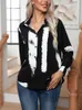 Blouses pour femmes 2023 Automne Imprime à manches longues à manches longues Bouton Femmes Boulantes lâches Blouse Blanc Black pour