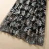 2023 Autumn Black Butterfly Sequins Glitter Dress Sleeve Round Neck Mesh Long Maxi Casual Dresses S3S130914