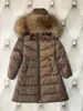 Manteau en duvet pour filles, moyen et grand, mignon, à la mode, épais et chaud, à capuche, longue veste de canard blanc