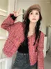 Women's Jackets Fall Winter Elagant Women Pink Red Short Jacket Fashion O Neck Tassel Long Sleeve Coat Single Breast Button Chic Outwear Top