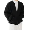 Suéter masculino clássico com zíper, cardigã de malha aconchegante, gola funil, suéter com bolsos, macio e ideal para todas as estações, preto