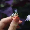 Bagues de cluster produit perle enveloppée de feuilles aigue-marine ouverture en forme de goutte bague réglable pour copines et amis cadeaux de vacances